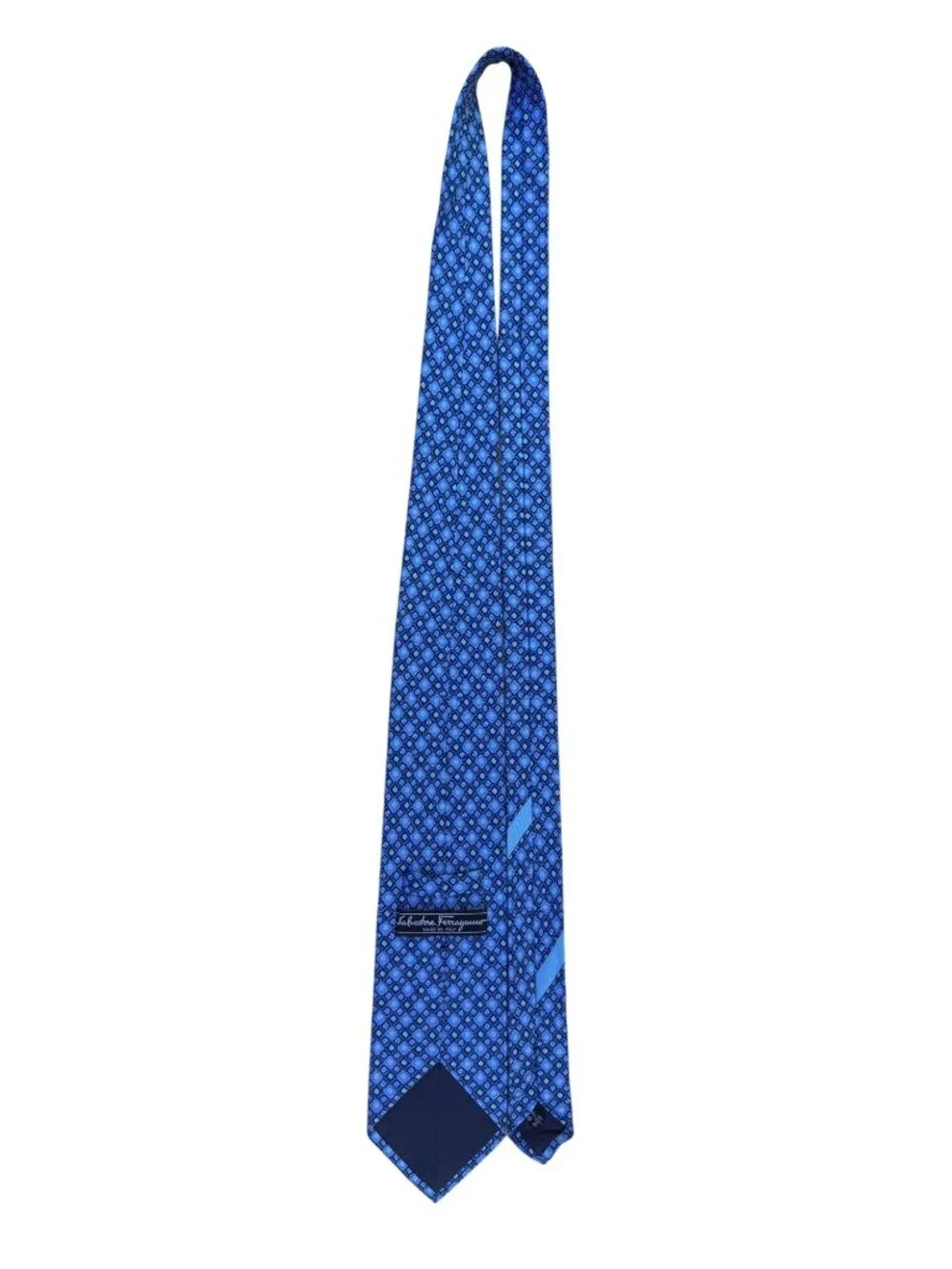 Salvatore Ferragamo Mens Blue 100% Silk Patterned Tie Geometric Design Italy